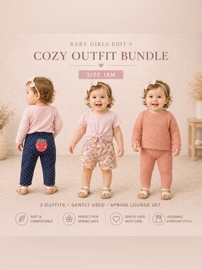 Baby Girl Cozy Outfit Bundle 18M | Knit Set + Playwear | Spring Lounge Set
